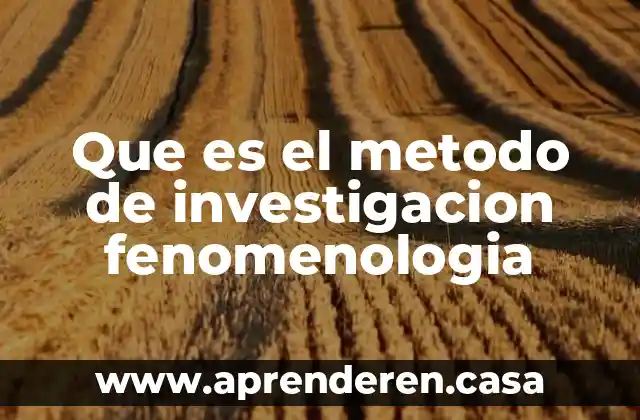 Que es el metodo de investigacion fenomenologia